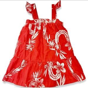 Patagonia Pataloha Hawaiian Organic Floral Ruffle Strap Dress Red White LILO 2T